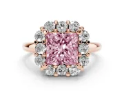 Princess Cut Cluster Halo Engagement Ring Setting for a Fancy Pink Lab-Grown Diamond | Large Round Accents | Rose Gold