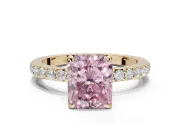 Radiant Cut Hidden Halo Engagement Ring Setting for a Fancy Pink Lab-Grown Diamond | Pavé Band | Yellow Gold