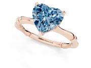 Heart-Shaped Bamboo Solitaire Engagement Ring Setting for a Fancy Blue Lab-Grown Diamond | Rose Gold
