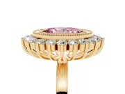 Oval Bezel Halo Engagement Ring Setting for a Fancy Pink Lab-Grown Diamond | Yellow Gold