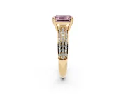 Emerald Cut Three Row Pave Engagement Ring Setting for a Fancy Pink Lab-Grown Diamond | Yellow Gold