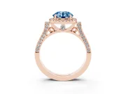 Round Pavé Halo Engagement Ring Setting for a Fancy Blue Lab-Grown Diamond | Rose Gold