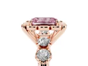Emerald Cut Floral Engagement Ring Setting for a Fancy Pink Lab-Grown Diamond | Petal Frame and Side Stones | Rose Gold