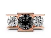 Fancy Black Round Cut Diamond Three-Stone Channel Set Ring Set in Rose gold with Smooth Polished Band