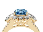 Radiant Cut Scalloped Halo Engagement Ring Setting for a Fancy Blue Lab-Grown Diamond | Pear Side Stones | Yellow Gold