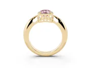 Fancy Pink Emerald Cut Diamond Halo Engagement Ring Set in Yellow gold with Plain Split Shank and Prong Setting