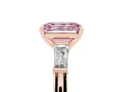 Emerald Cut Three Stone Engagement Ring Setting for a Fancy Pink Lab-Grown Diamond | Tapered Baguettes | Rose Gold