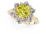 Cushion Cut Cluster Halo Engagement Ring Setting for a Fancy Yellow Lab-Grown Diamond | Yellow Gold