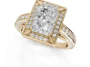 Radiant Cut Sectioned Halo Engagement Ring Setting | Pavé Gallery and Band | Yellow Gold