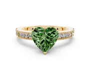 Fancy Green Heart Cut Diamond Solitaire Ring Set in Yellow gold with Slim Pavé Band and Prong Setting