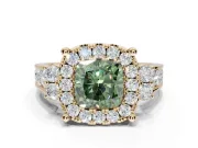 Cushion Cut Halo Engagement Ring Setting for a Fancy Green Lab-Grown Diamond | Graduated Channel Band | Yellow Gold