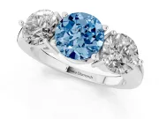 Round Three Stone Engagement Ring Setting for a Fancy Blue Lab-Grown Diamond | Large Round Side Stones | Platinum