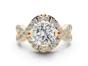 Princess Cut Infinity Twist Pavé Engagement Ring Setting | Crossover Ribbons | Yellow Gold