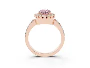 Fancy Pink Oval Cut Diamond Halo Ring Set in Rose gold with Pavé Shank and Prong Setting