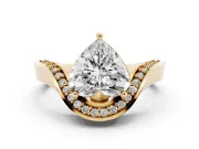Heart-Shaped Bypass Solitaire Engagement Ring Setting | Pavé Ribbon | Yellow Gold