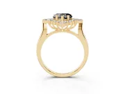 Fancy Black Heart Cut Diamond Cluster Halo Ring Set in Yellow gold with Marquise and Round Accents