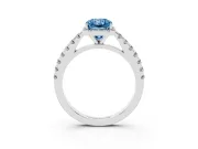 Fancy Blue Radiant Cut Diamond Halo Engagement Ring Set in Platinum with Pavé Band and Prong Setting