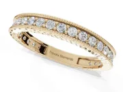 Round Lab-Grown Diamond Milgrain Pavé Eternity Band | Carved Side Walls | Yellow Gold