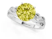 Fancy Yellow Round Cut Diamond Milgrain Leaf Band Solitaire Ring Set in Silver with Accent Stones and Prong Setting