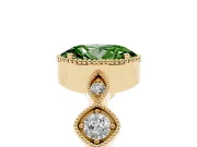 Fancy Green Oval Cut Diamond Vintage-Inspired Milgrain Ring Set in Yellow gold with Marquise Stations of Round Accents