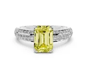 Emerald Cut Three Row Pave Engagement Ring Setting for a Fancy Yellow Lab-Grown Diamond | Platinum