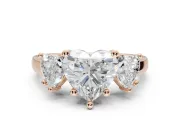 Heart-Shaped Three Stone Engagement Ring Setting | Wide Tapered Shoulders | Rose Gold
