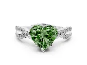Fancy Green Heart Cut Diamond Twist Pavé Solitaire Engagement Ring Set in Platinum with Prong Setting