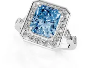Radiant Cut Halo Engagement Ring Setting for a Fancy Blue Lab-Grown Diamond | Bezel Station Shoulders | White Gold