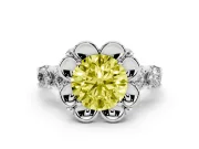Round Floral Engagement Ring Setting for a Fancy Yellow Lab-Grown Diamond | Petal Frame | Platinum
