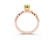 Fancy Yellow Emerald Cut Diamond Solitaire Ring Set in Rose gold with Ribbon Twist Band, Round Accents and Prong Setting