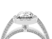 Oval Cut Diamond Halo Pavé Split Shank Ring Set in White gold with Prong Setting