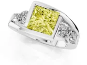 Fancy Yellow Princess Cut Diamond Bezel Bypass Ring Set in White gold with Round Accents