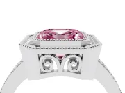 Fancy Pink Asscher Cut Diamond Halo Ring Set in Silver with Pavé Band and Milgrain-Edged Prongs