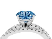 Fancy Blue Round Cut Diamond Solitaire Twist Band Ring Set in White gold with Pavé Setting and Prong Head