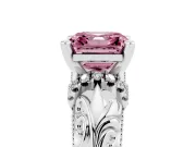Fancy Pink Asscher Cut Diamond Filigree Halo Engagement Ring Set in Silver with Prong Setting