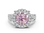 Round Halo Engagement Ring Setting for a Fancy Pink Lab-Grown Diamond | Graduated Channel Band | Sterling Silver