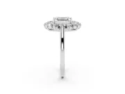 Emerald Cut Floral Double Halo Engagement Ring Setting | Plain Band | Sterling Silver