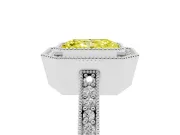 Fancy Yellow Radiant Cut Diamond Halo Engagement Ring Set in Silver with Pavé Band and Round Halo Stones