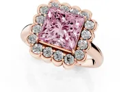 Princess Cut Scalloped Cluster Halo Engagement Ring Setting for a Fancy Pink Lab-Grown Diamond | Plain Band | Rose Gold