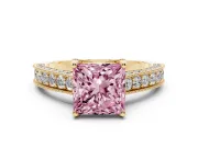 Princess Cut Hidden Halo Engagement Ring Setting for a Fancy Pink Lab-Grown Diamond | Milgrain Pave | Yellow Gold