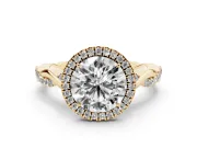 Round Halo Engagement Ring Setting | Pavé Twist Band | Yellow Gold