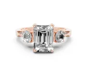 Emerald Cut Hidden Halo Three Stone Engagement Ring Setting | Pave Gallery | Rose Gold