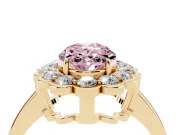 Oval Scalloped Cluster Halo Engagement Ring Setting for a Fancy Pink Lab-Grown Diamond | Plain Band | Yellow Gold