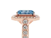 Emerald Cut Graduated Milgrain Halo Engagement Ring Setting for a Fancy Blue Lab-Grown Diamond | Rose Gold