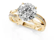 Round Cut Diamond Pavé Twist Band Solitaire Ring Set in Yellow gold with Prong Setting