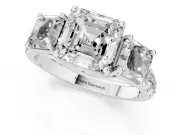 Asscher Cut Three Stone Engagement Ring Setting | Accented Shoulders | Platinum