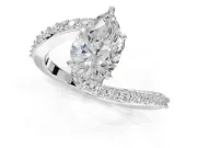 Pear-Shaped Bypass Pavé Solitaire Engagement Ring Setting | Swirl Band | Sterling Silver