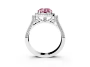Round Pavé Halo Engagement Ring Setting for a Fancy Pink Lab-Grown Diamond | White Gold