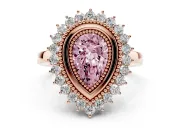 Fancy Pink Pear Cut Diamond Halo Ring Set in Rose gold with Milgrain Edge and Round Prong Setting