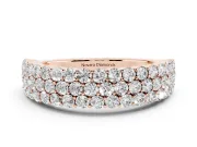 Round Lab-Grown Diamond Three Row Pave Promise Ring | Shared Prongs | Rose Gold
